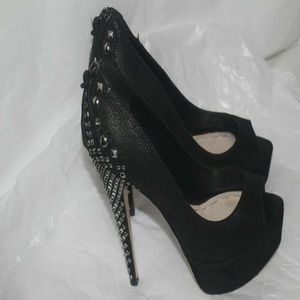 MIU MIU  Black studded women's high heel pumps 38